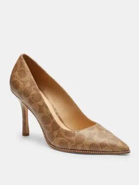 Coach Samantha Pump Heels Women's Tan Signature Canvas Pointed Toe